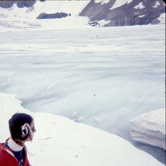 Bobbi beside crevasse in Columbia Ice Field
