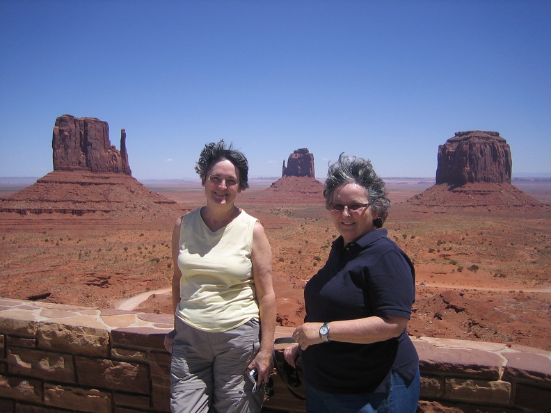 NM trip 2011 Joanne and Sheila in wind at Monument valley.JPG